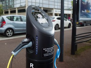 Charging at a Chargemaster public area fastpost