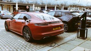 Porsche Panamera e Hybrid charging at a Chargemaster fastpost in town