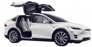 Tesla Model X in white with doors open Electric car EV